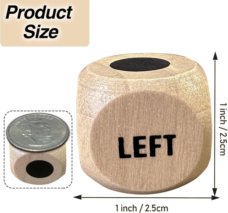 Failun Left Right Center Game Dice 1 Inch Wooden Dice with Drawstring Bag, Easy to Store and Carry Around, Convenient for Travel (3 pcs) - Image 2